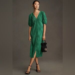 Anthropologie V-Neck Pleated Slim Midi Dress